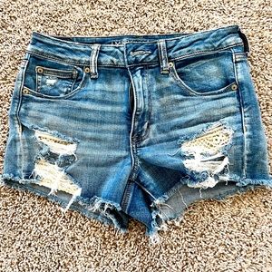 American Eagle Mid-Rise Stretch Jean Shorts with Crochet Detail